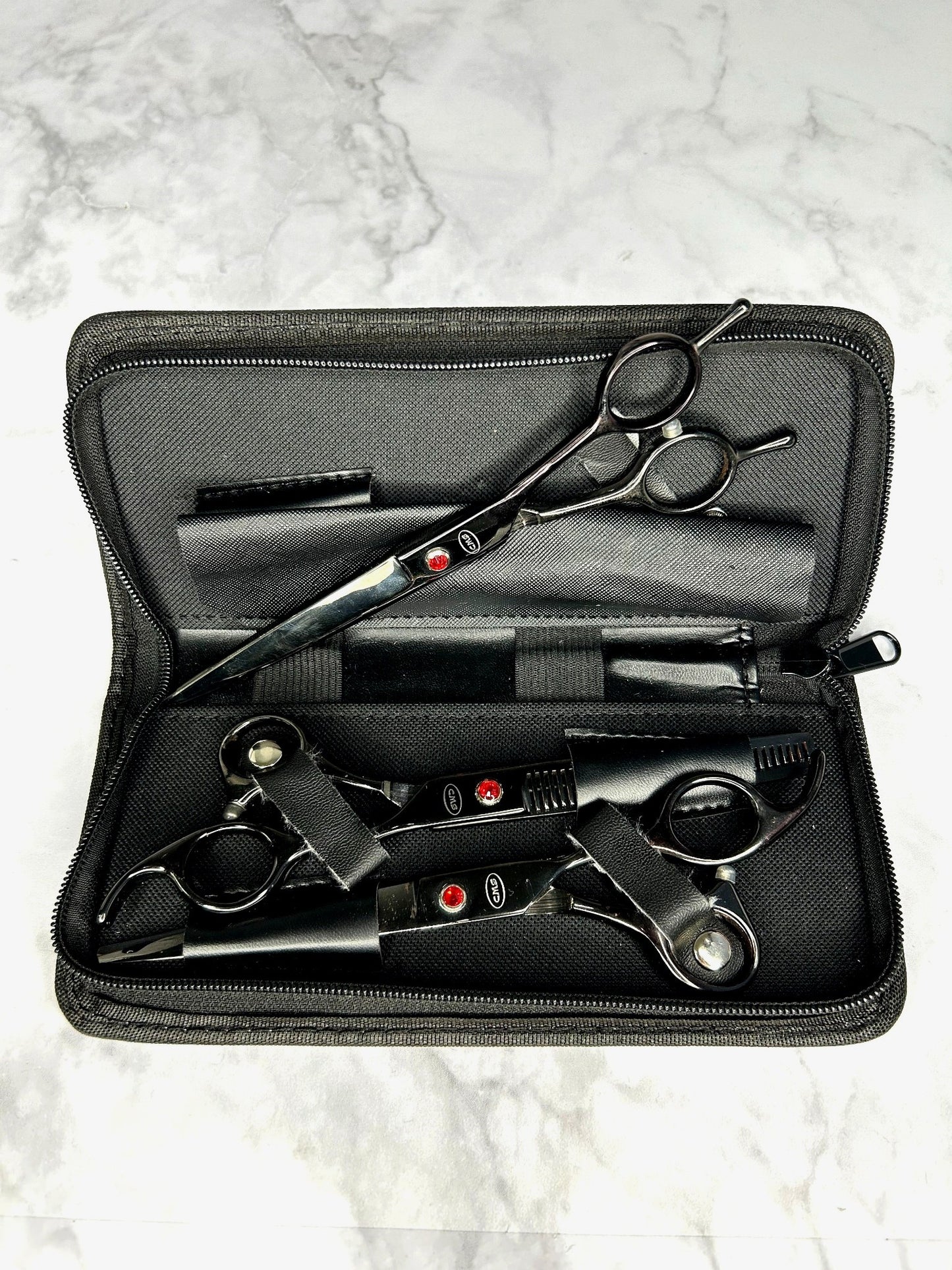 Set De Tijera Lisa + Tijera Entre sacadora + Barbera De 7" Con Estuche CMS Cosmos